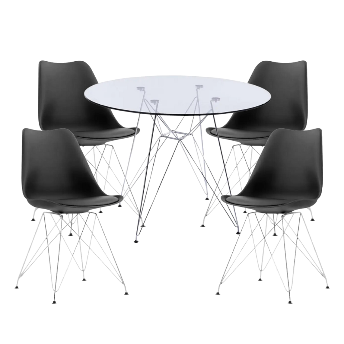 Comedor Iron redondo vidrio 100 cm y 4 Sillas Tulip Iron 3