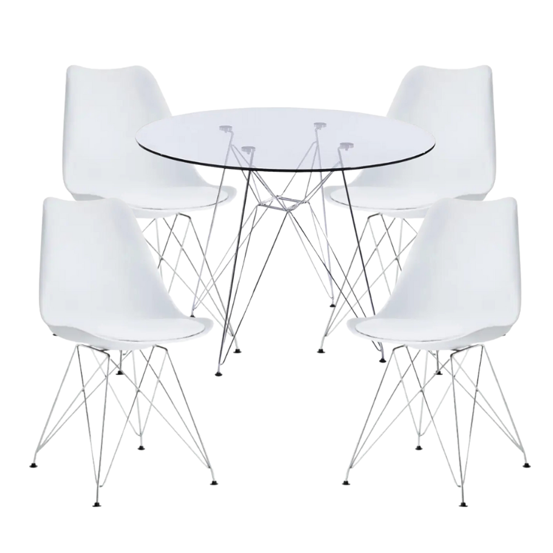 Comedor Iron redondo vidrio 100 cm y 4 Sillas Tulip Iron 2