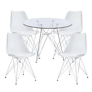 Comedor Iron redondo vidrio 100 cm y 4 Sillas Tulip Iron