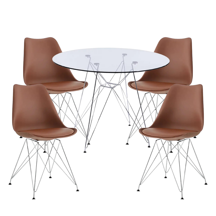 Comedor Iron redondo vidrio 100 cm y 4 Sillas Tulip Iron 6