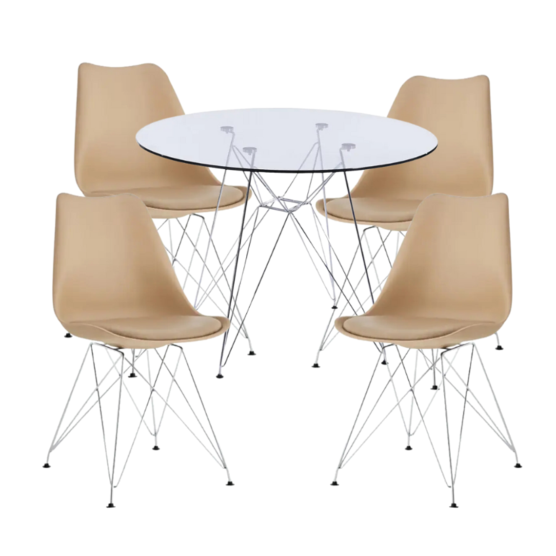 Comedor Iron redondo vidrio 100 cm y 4 Sillas Tulip Iron 7