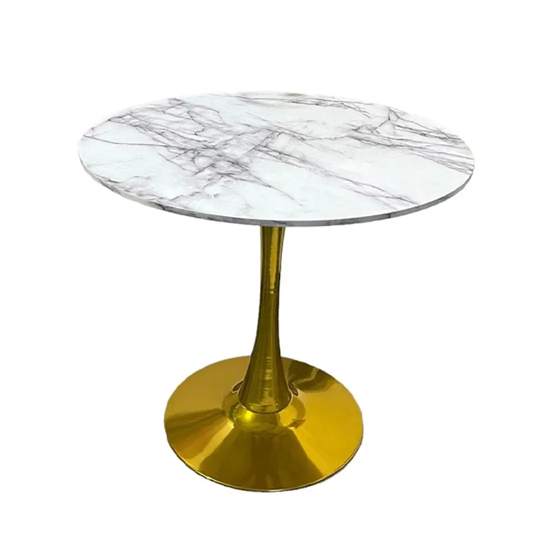 Mesa Tulip Cuarzo base dorada 100 cm 1