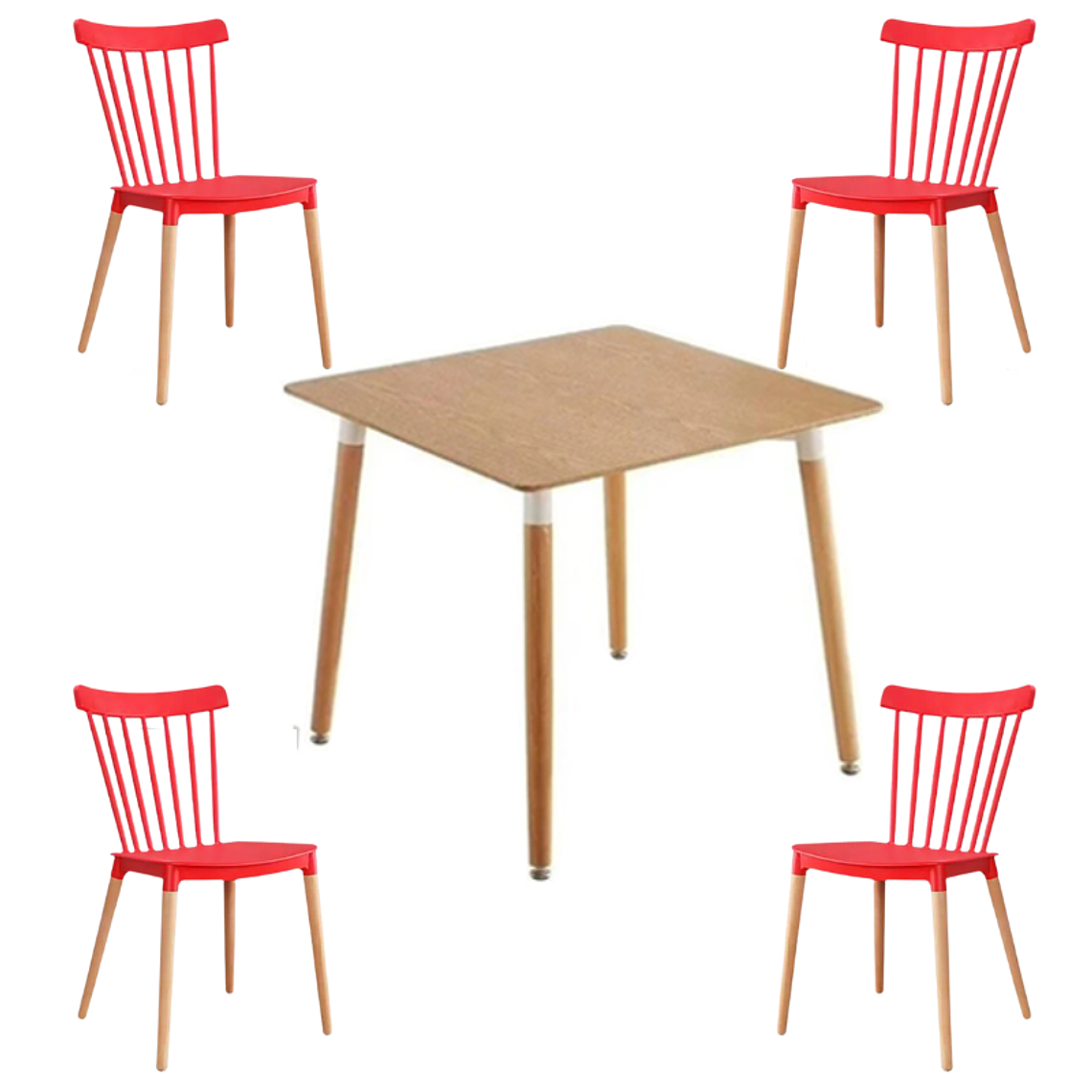 Comedor Narvik cuadrado madera 80x80 cm con 4 Sillas Windsor 6