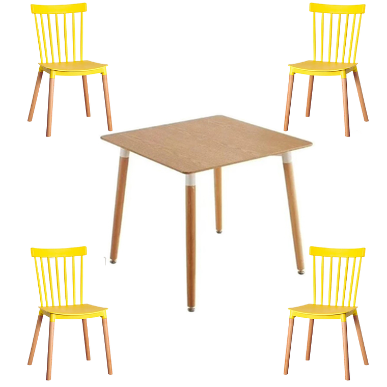 Comedor Narvik cuadrado madera 80x80 cm con 4 Sillas Windsor 7