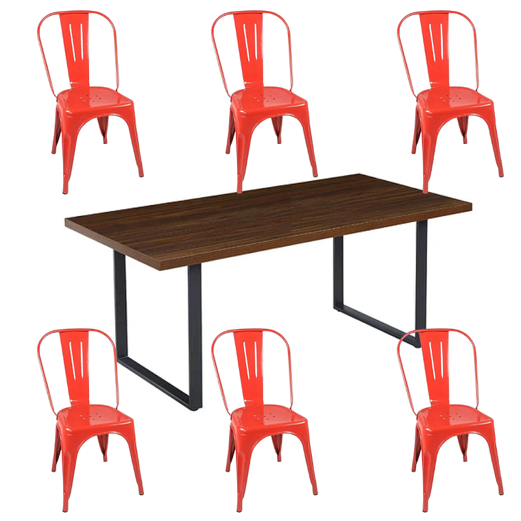 Comedor Bolton rectangular 140x90 cm con 6 Sillas Tolix 5