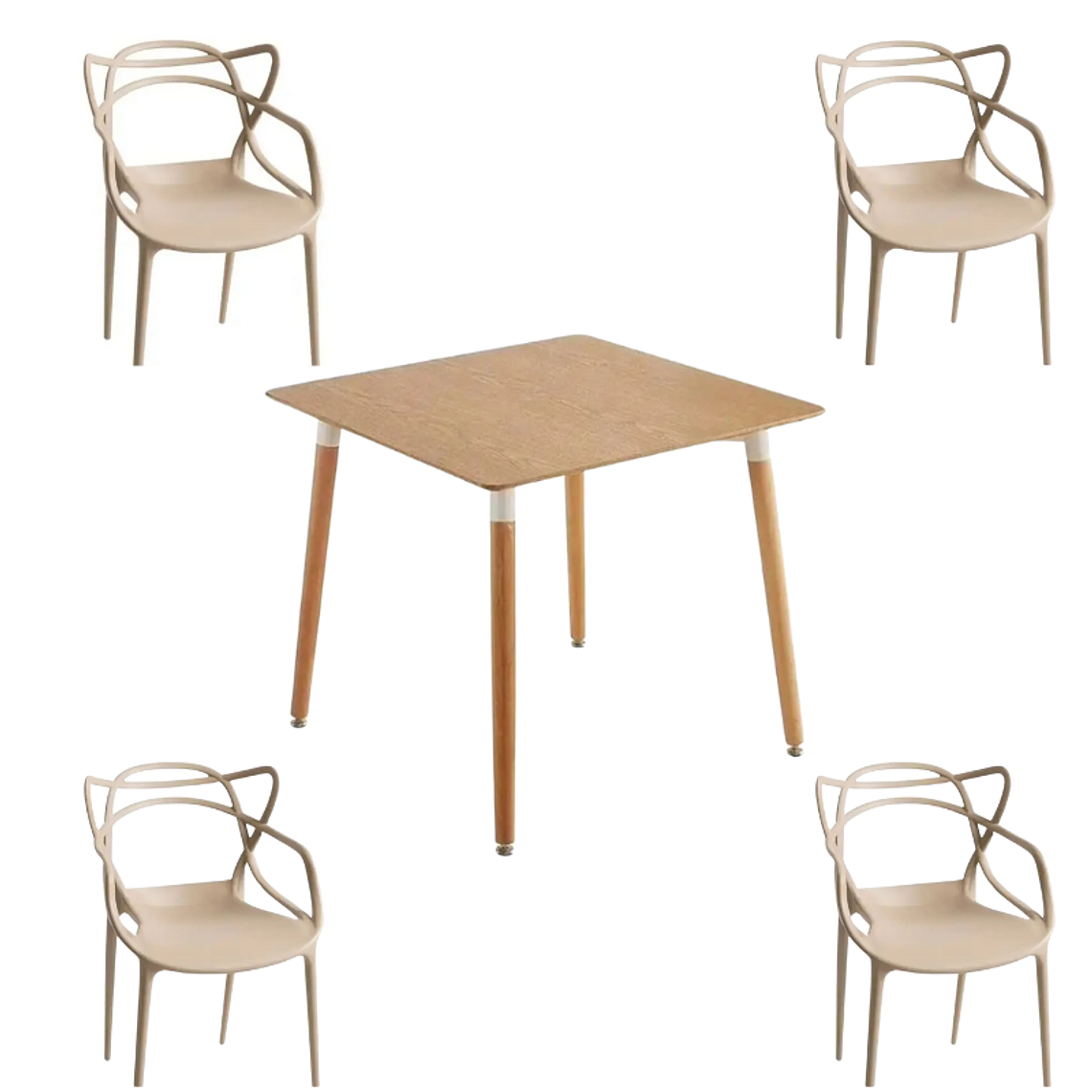 Comedor Lucca cuadrado madera 80x80 cm con 4 Sillas Master 6