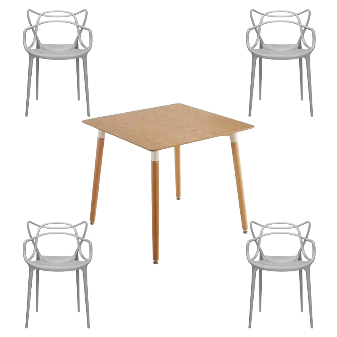 Comedor Lucca cuadrado madera 80x80 cm con 4 Sillas Master 5