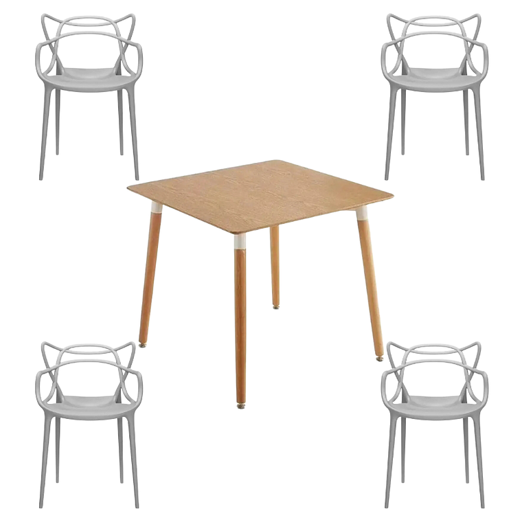 Comedor Lucca cuadrado madera 80x80 cm con 4 Sillas Master 5