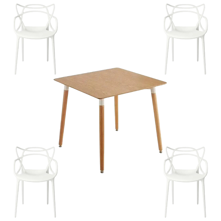 Comedor Lucca cuadrado madera 80x80 cm con 4 Sillas Master 3