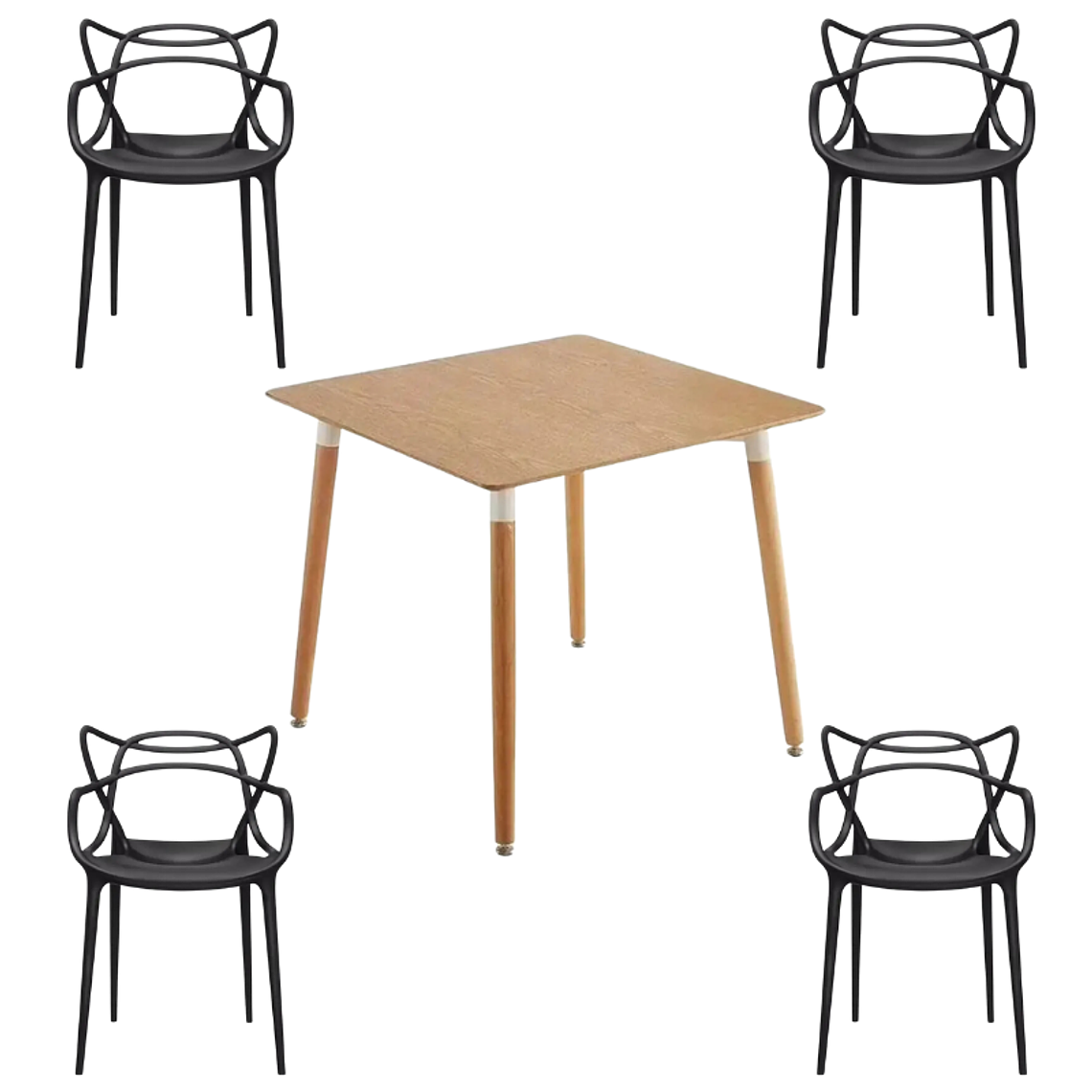 Comedor Lucca cuadrado madera 80x80 cm con 4 Sillas Master 1