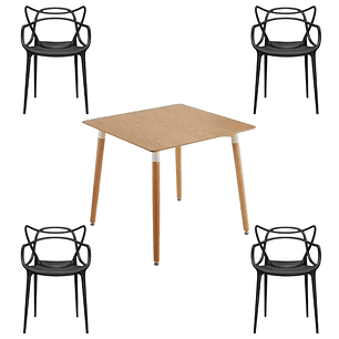 Comedor Lucca cuadrado madera 80x80 cm con 4 Sillas Master