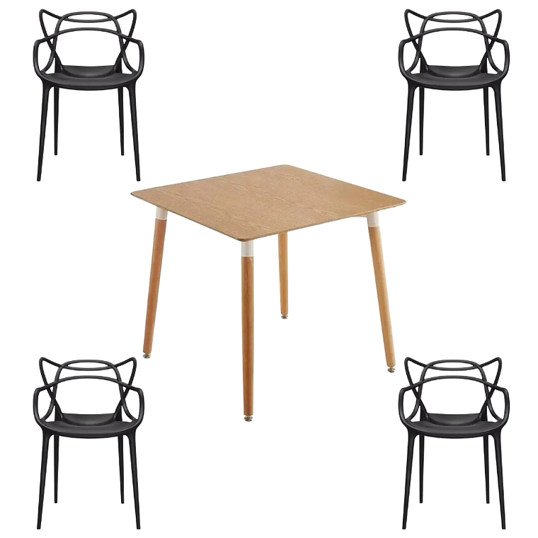 Comedor Lucca cuadrado madera 80x80 cm con 4 Sillas Master 1