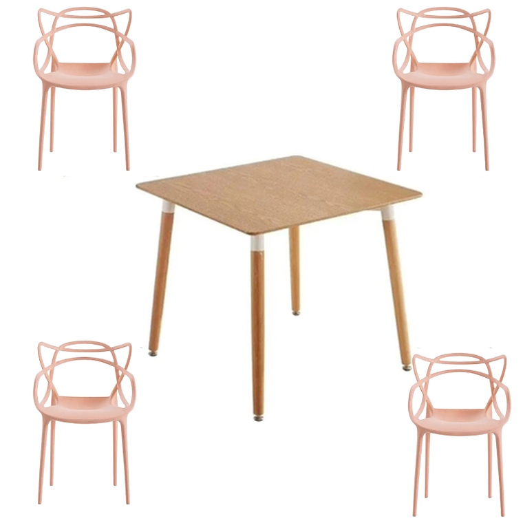 Comedor Lucca cuadrado madera 80x80 cm con 4 Sillas Master 2