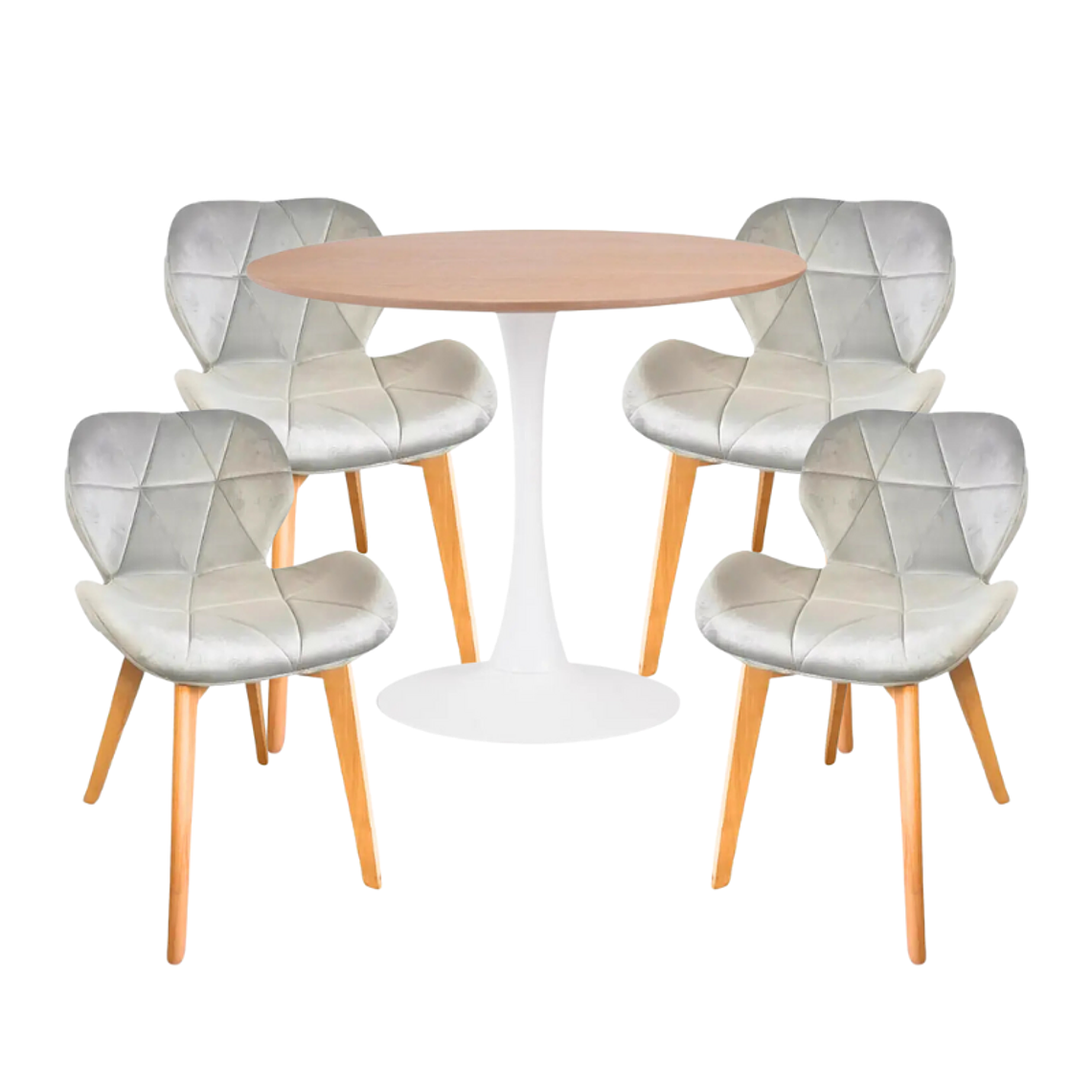 Comedor Preston redondo madera 80 cm con 4 Sillas Mariposas Rubik Wood Velvet 1