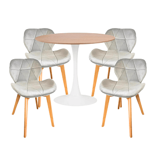 Comedor Preston redondo madera 80 cm con 4 Sillas Mariposas Rubik Wood Velvet