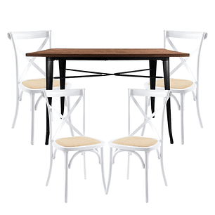 Comedor Kassel rectangular 140x90cm con 4 Silla Danubio madera rattan