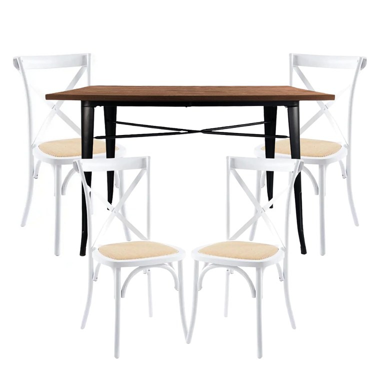 Comedor Kassel rectangular 140x90cm con 4 Silla Danubio madera rattan 2