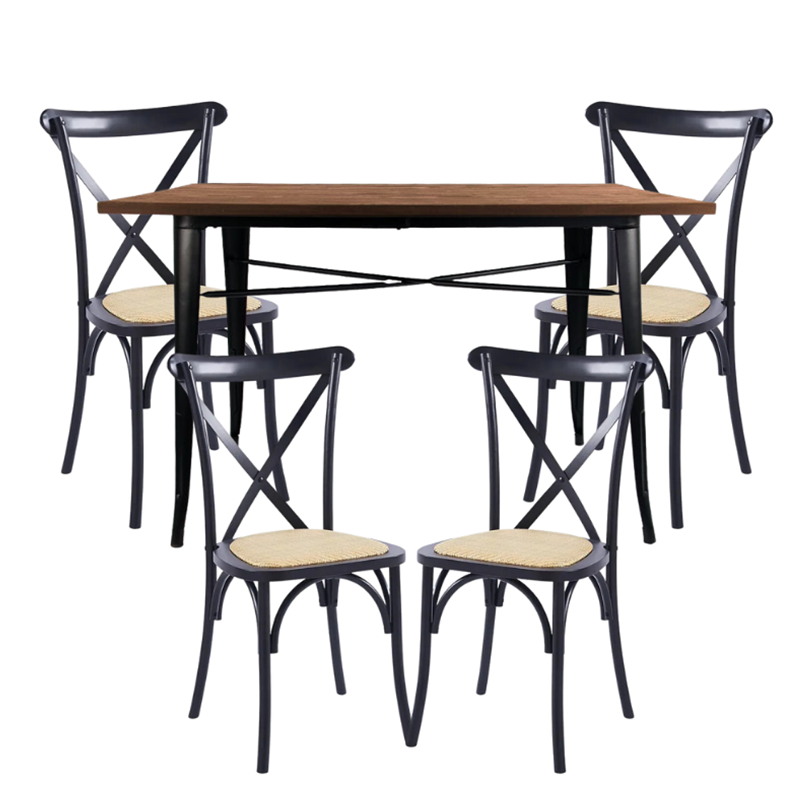 Comedor Kassel rectangular 140x90cm con 4 Silla Danubio madera rattan 1