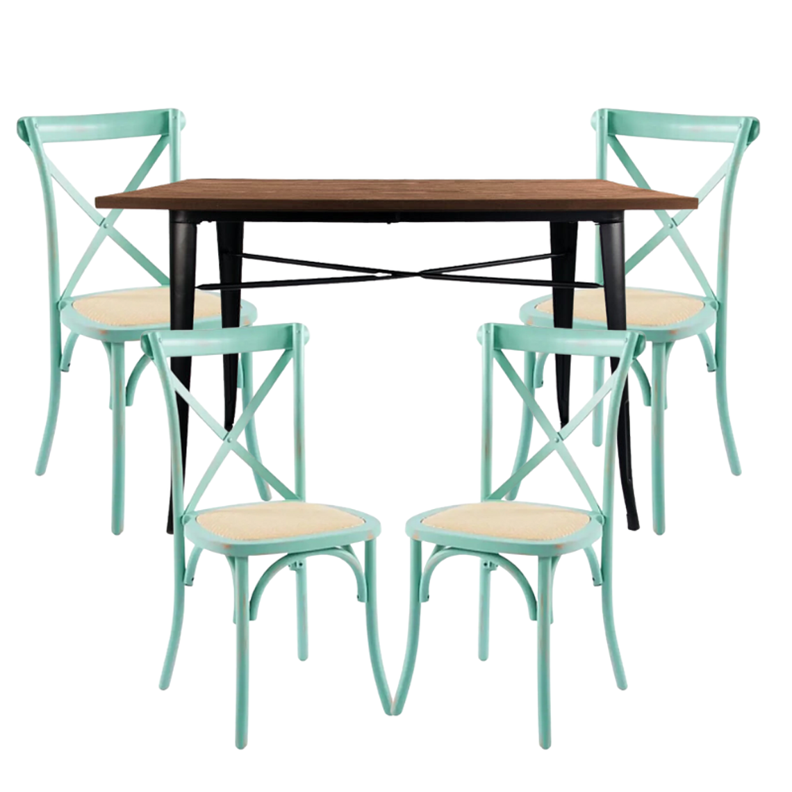 Comedor Kassel rectangular 140x90cm con 4 Silla Danubio madera rattan 3