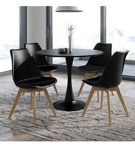 Comedor Ankara redondo negro 100 cm con 4 Sillas Tulip