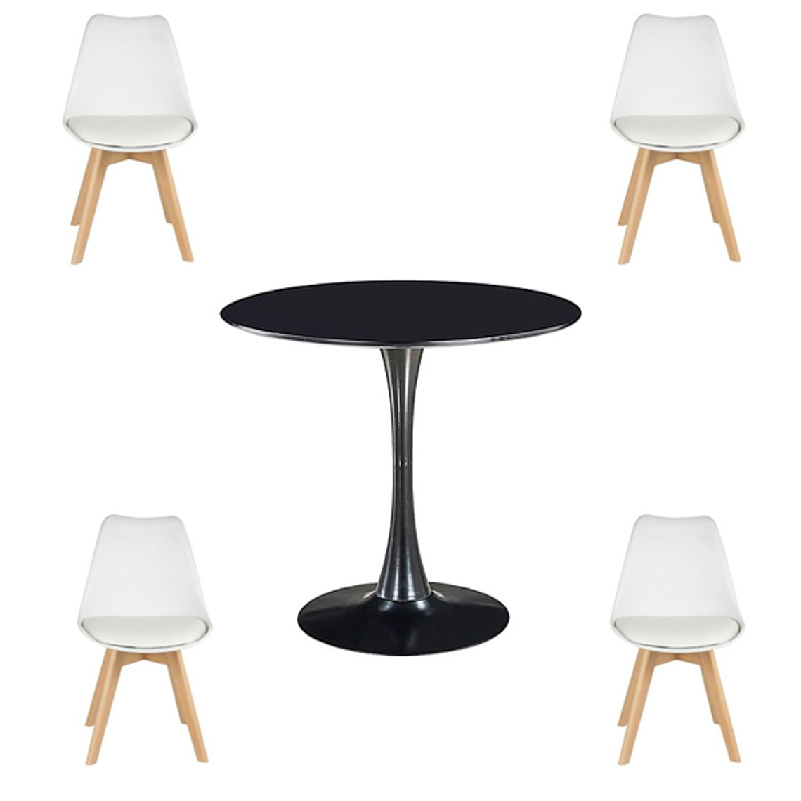 Comedor Ankara redondo negro 100 cm con 4 Sillas Tulip 3