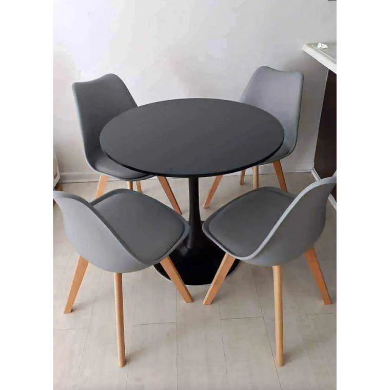 Comedor Ankara redondo negro 100 cm con 4 Sillas Tulip 4