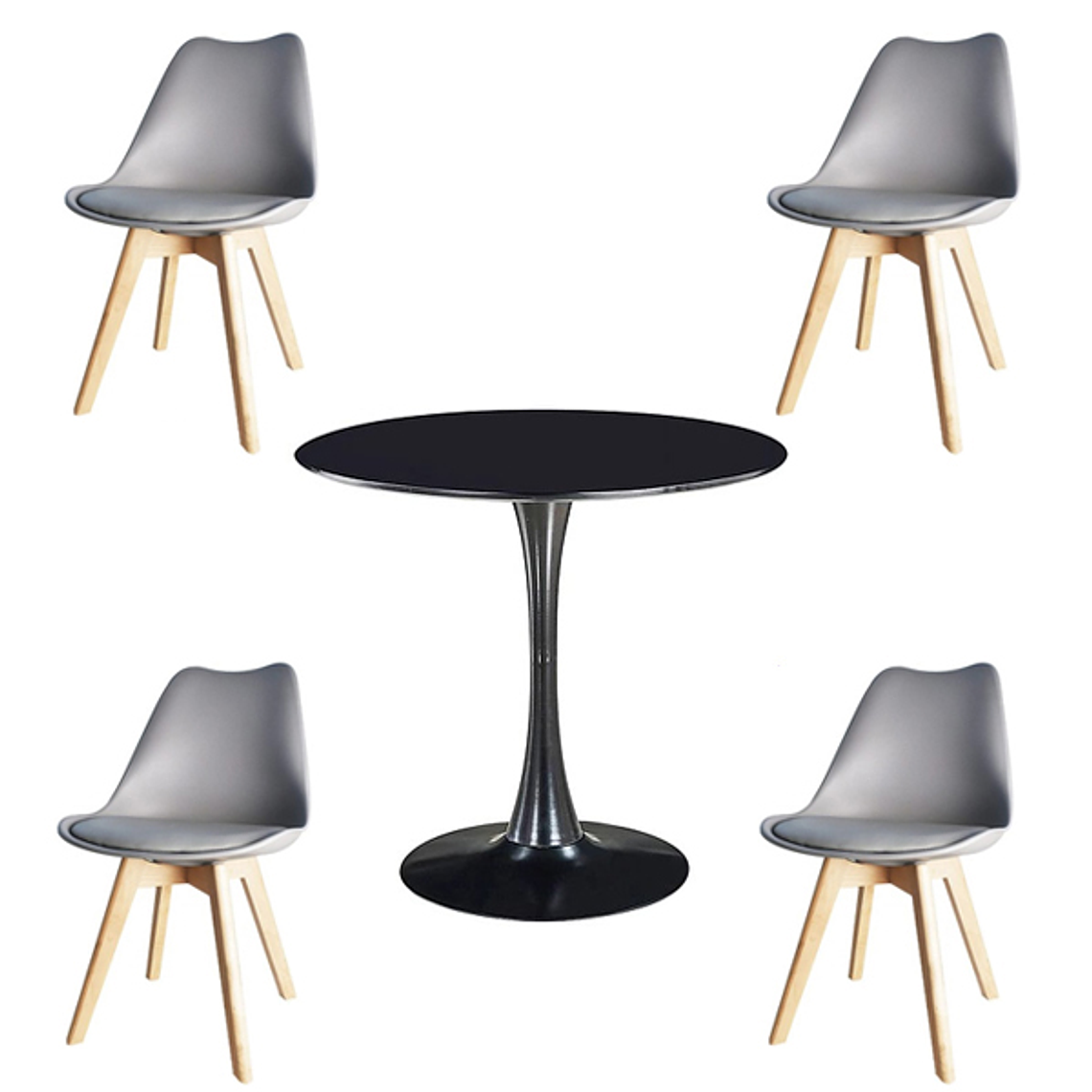 Comedor Ankara redondo negro 100 cm con 4 Sillas Tulip 5