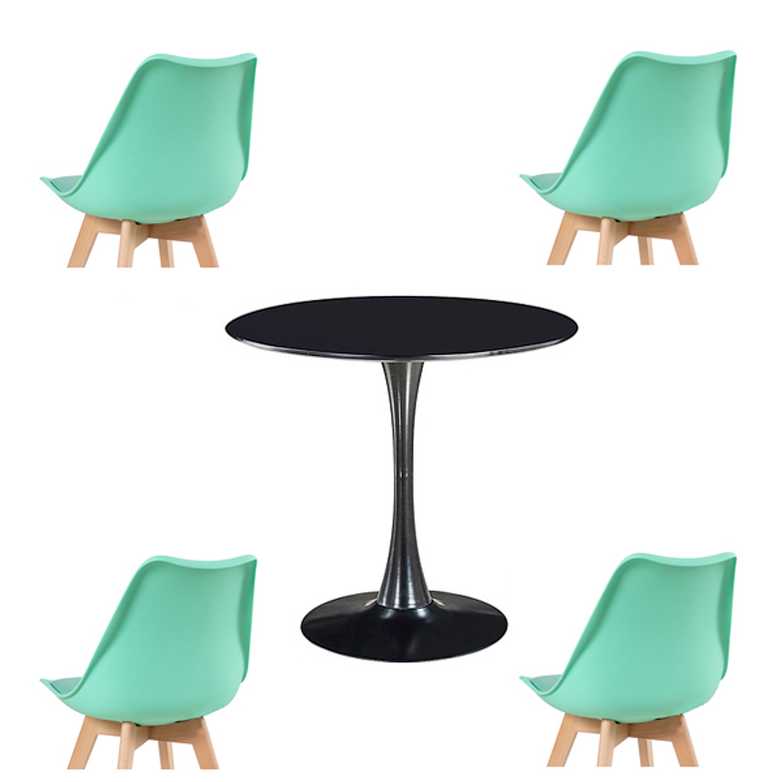 Comedor Ankara redondo negro 100 cm con 4 Sillas Tulip 7