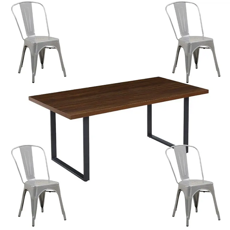 Comedor Bolton rectangular 140x90 cm con 4 Sillas Tolix 1