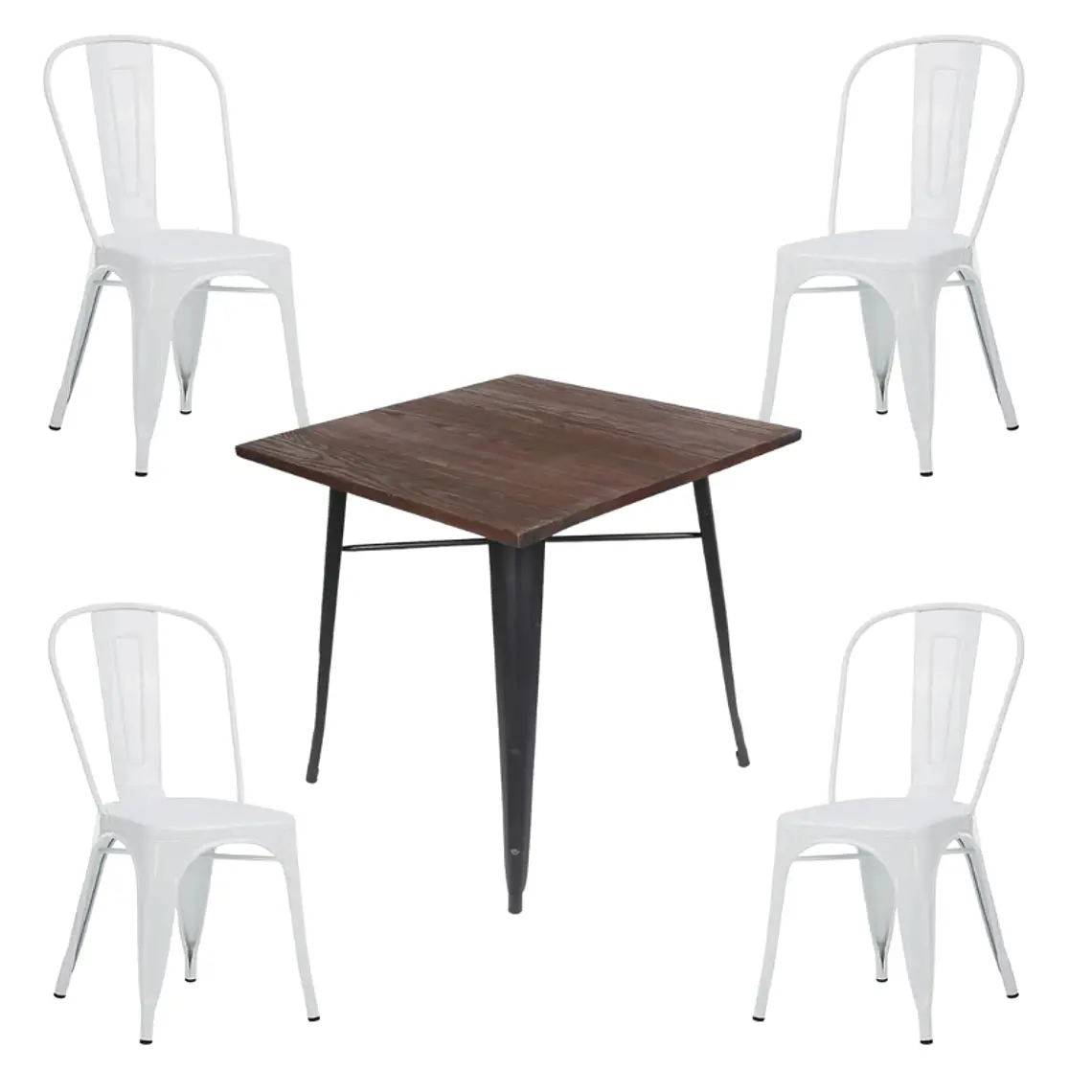 Comedor Phuket cuadrado 80x80 cm con 4 Sillas Tolix 2