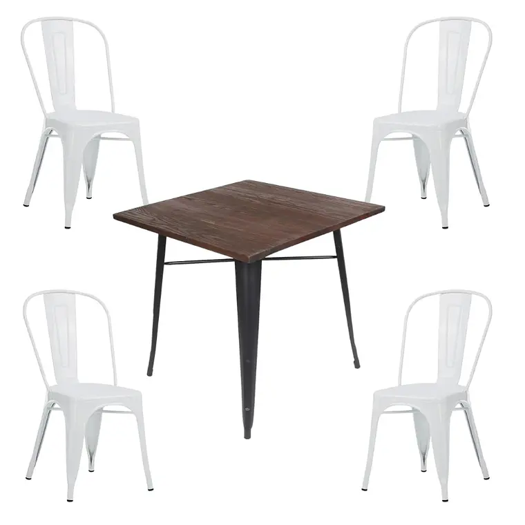 Comedor Phuket cuadrado 80x80 cm con 4 Sillas Tolix 2