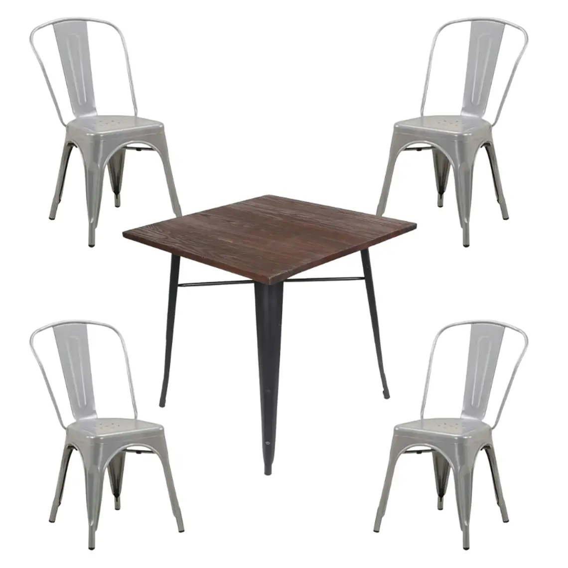 Comedor Phuket cuadrado 80x80 cm con 4 Sillas Tolix 3