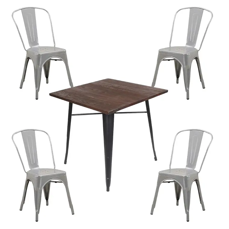 Comedor Phuket cuadrado 80x80 cm con 4 Sillas Tolix 3