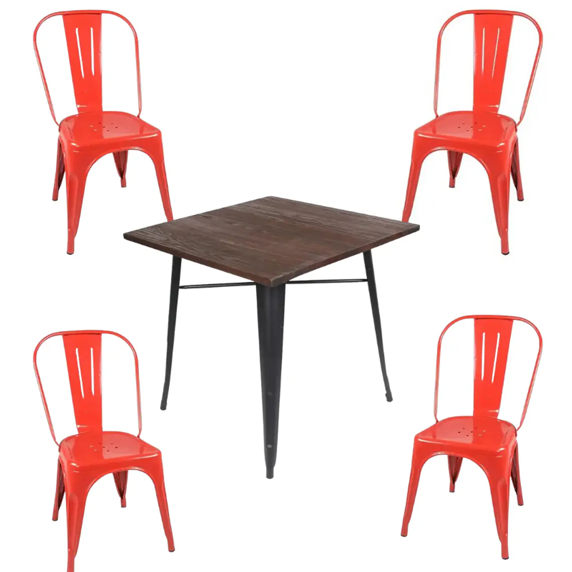 Comedor Phuket cuadrado 80x80 cm con 4 Sillas Tolix 4