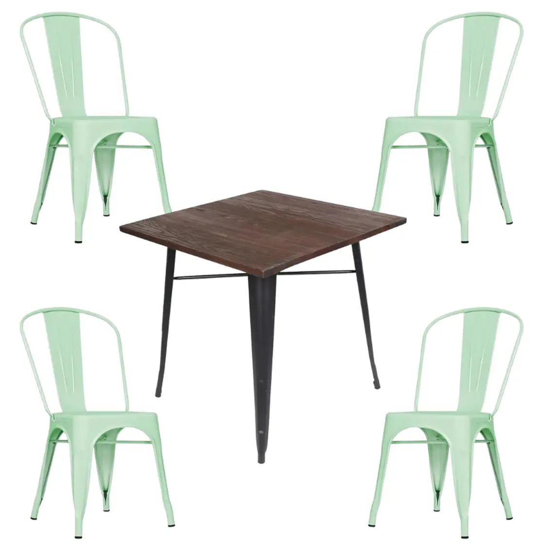 Comedor Phuket cuadrado 80x80 cm con 4 Sillas Tolix 6