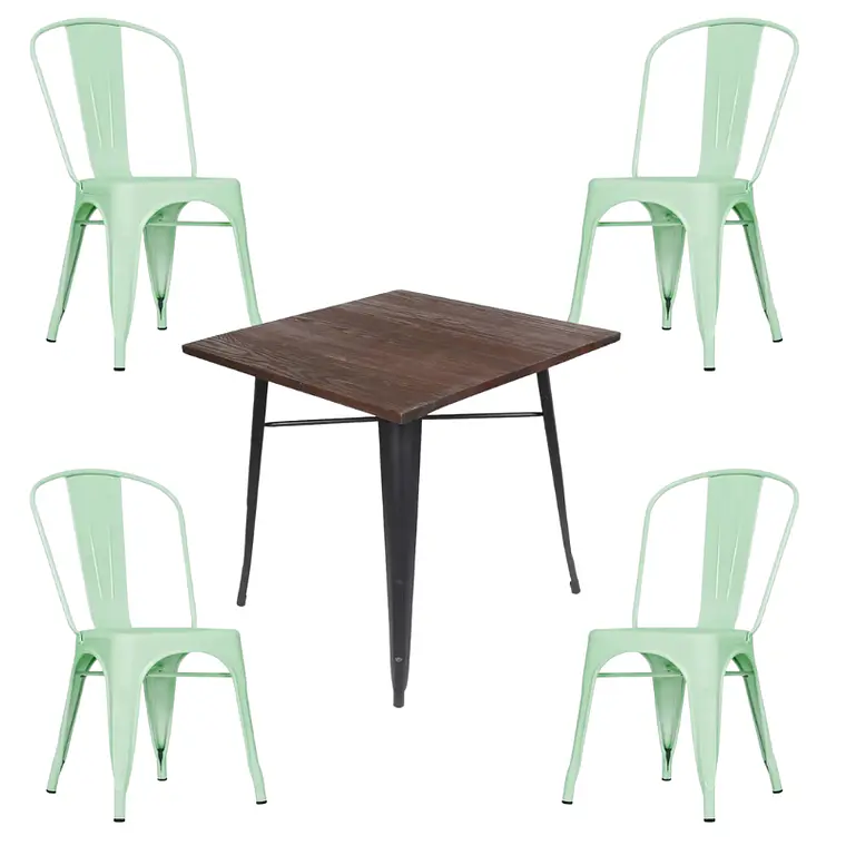 Comedor Phuket cuadrado 80x80 cm con 4 Sillas Tolix 6