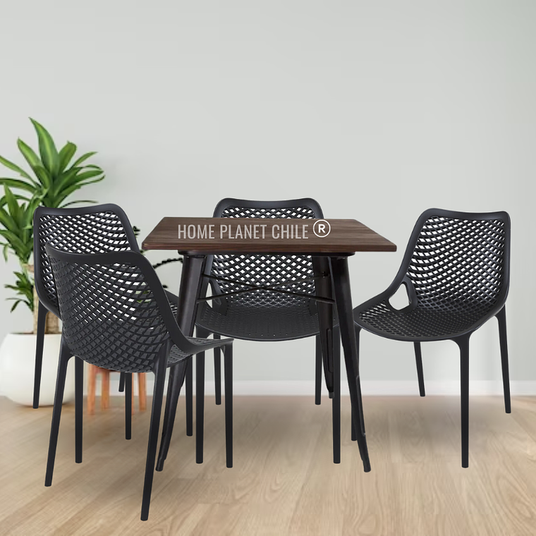 Comedor Bari cuadrado 70x70 cm con 4 Sillas de terraza Rostock 1