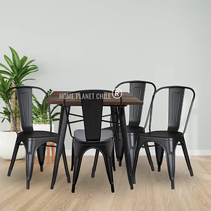 Comedor Phuket cuadrado 80x80 cm con 4 Sillas Tolix