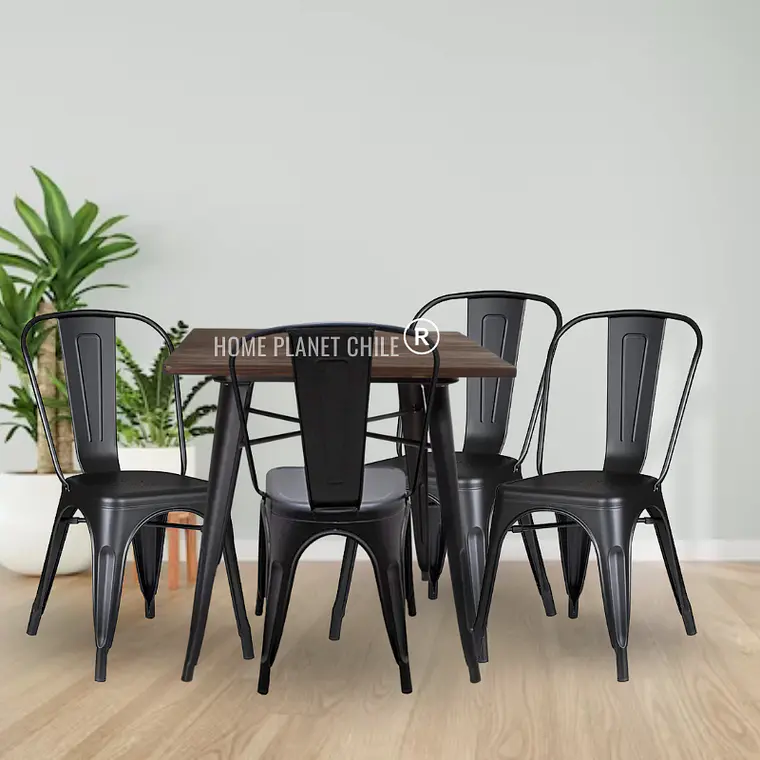 Comedor Phuket cuadrado 80x80 cm con 4 Sillas Tolix 1