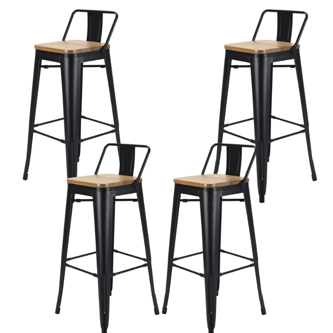 Pack 4 Taburetes Piso Tolix 66 cm con asiento madera natural 1