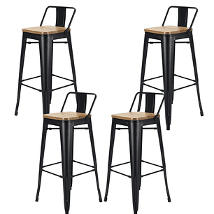 Pack 4 Taburetes Piso Tolix 66 cm con asiento madera natural