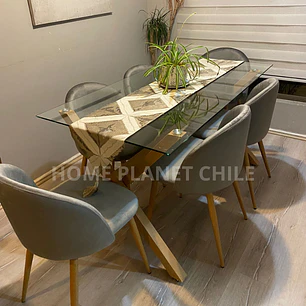 Comedor Mesa Medlock rectangular vidrio 140x90 cm con 6 Sillas Breda Velvet