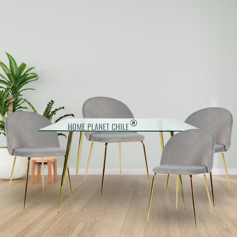 Comedor Breda Gold rectangular 130x80 cm con 4 Sillas breda gold velvet 1