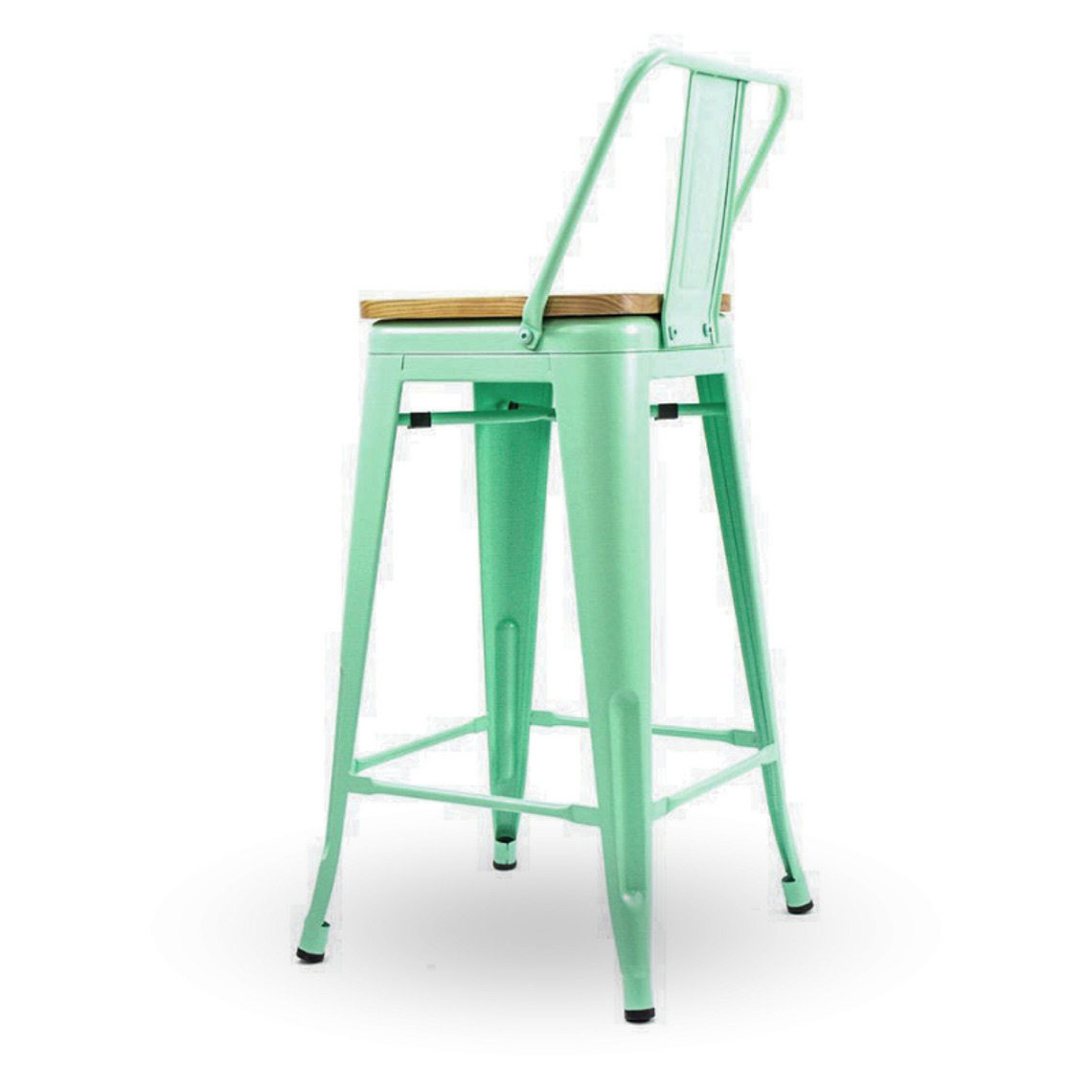 Taburete Piso Tolix 66 cm con asiento madera natural 3