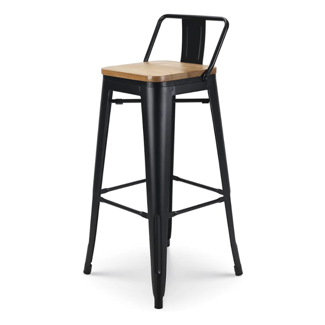 Taburete Piso Tolix 66 cm con asiento madera natural 1