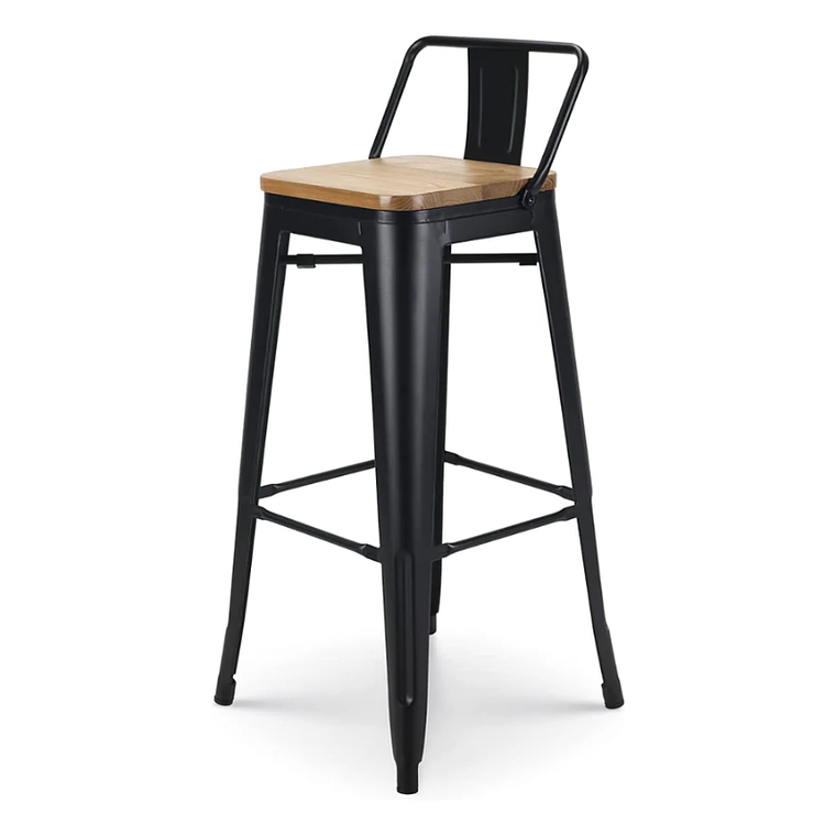 Taburete Piso Tolix 66 cm con asiento madera natural 1