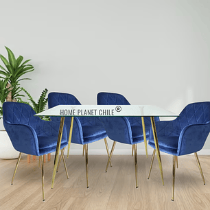 Comedor Diamond Gold rectangular vidrio 130x80 cm con 4 Sillas Diamond Gold