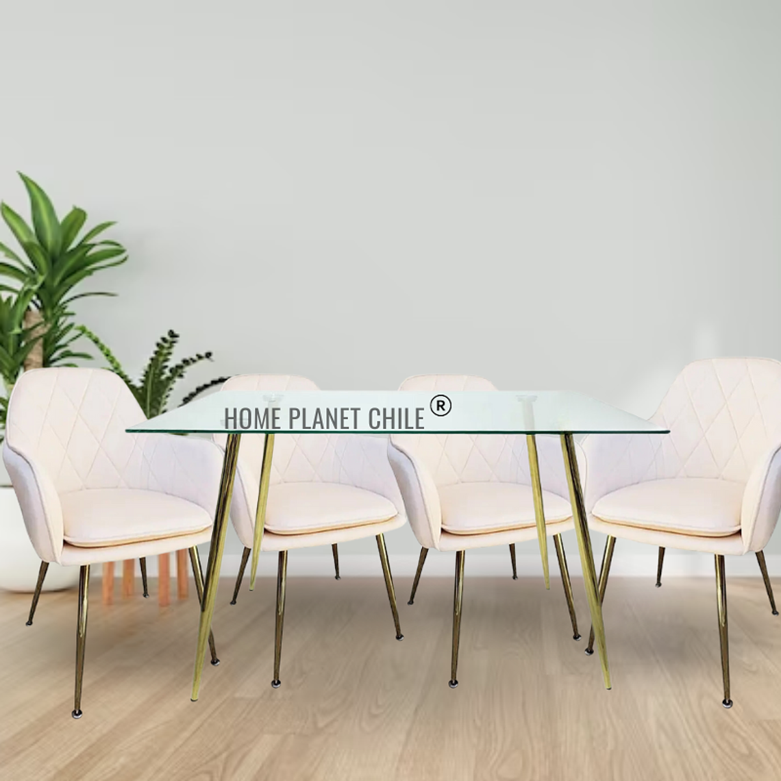 Comedor Diamond Gold rectangular vidrio 130x80 cm con 4 Sillas Diamond Gold 3