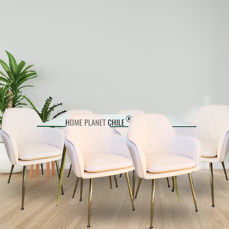 Comedor Diamond Gold rectangular vidrio 160x90 cm con 6 Sillas Diamond Gold 3