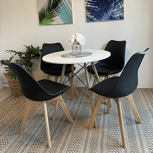 Comedor Denver blanco redondo 100 cm con 4 Sillas Tulip